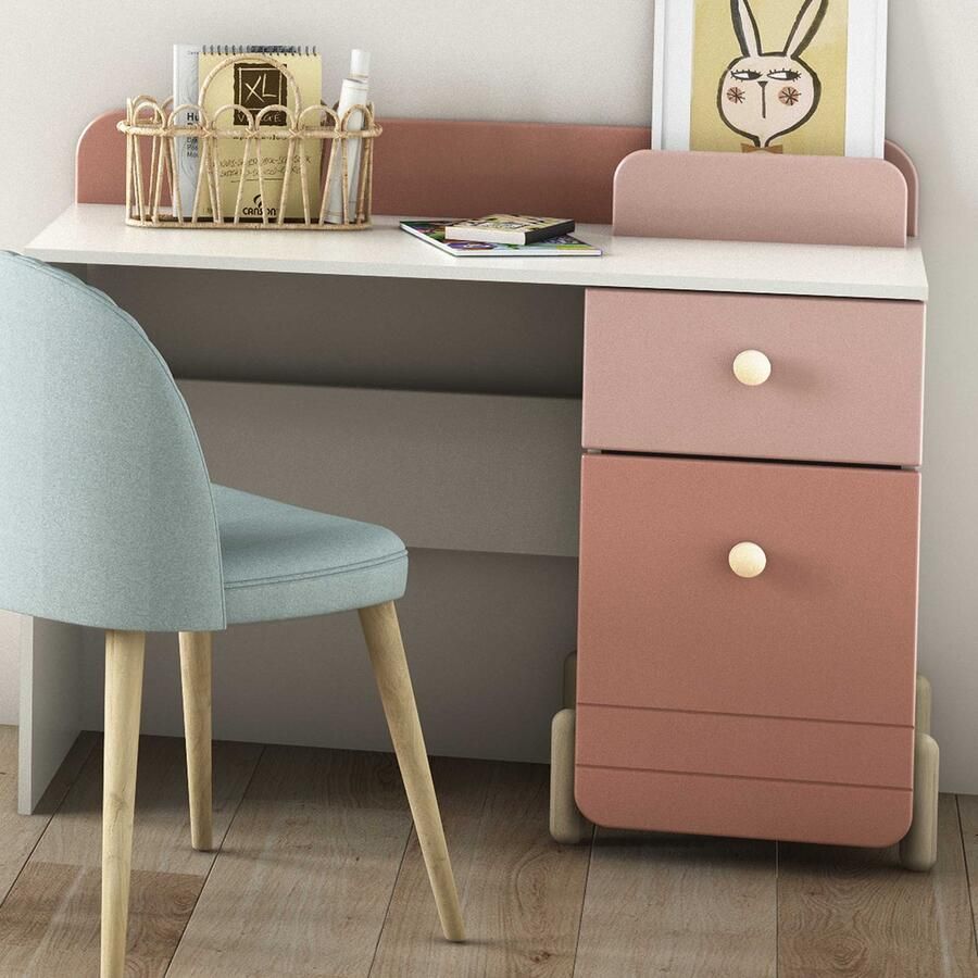 CBA EMOB Bureau Janne 1 draaideur en 1 lade-mat roze mat wit Kantoor Roze Melamine; Kunststof; MDF; Spaanplaat Kantoor Op voorraad