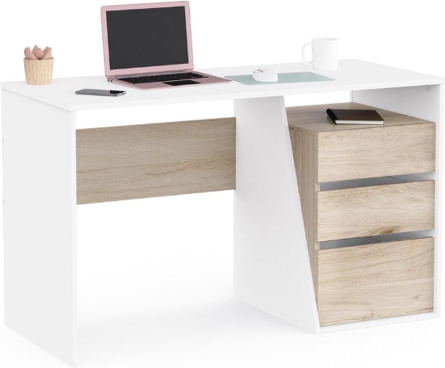 CBA EMOB Bureau Jeffry-Kronberg eik mat wit Kantoor Wit; Bruin Melamine; Spaanplaat Kantoor Op voorraad - Foto 2