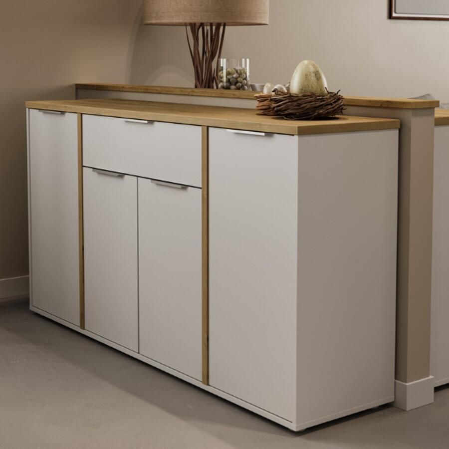 DEMEYERE ACCESS dressoir 4 deuren + 1 lade Hamilton eik en wit decor L 160 7 x D 39 6 x H 85 6 cm