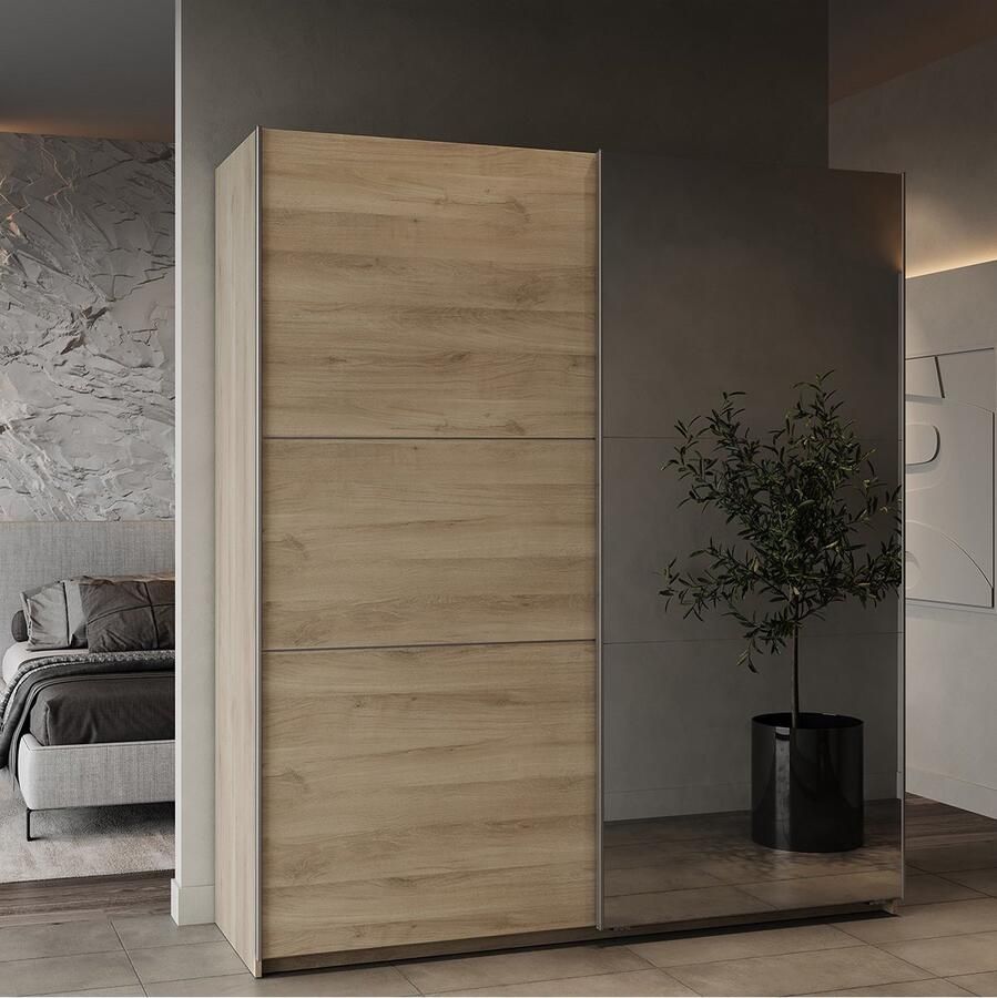 Demeyere GHOST kledingkast Kronberg eiken decor 2 schuifdeuren + spiegel L.178 1 x D.59 9 x H.203 cm