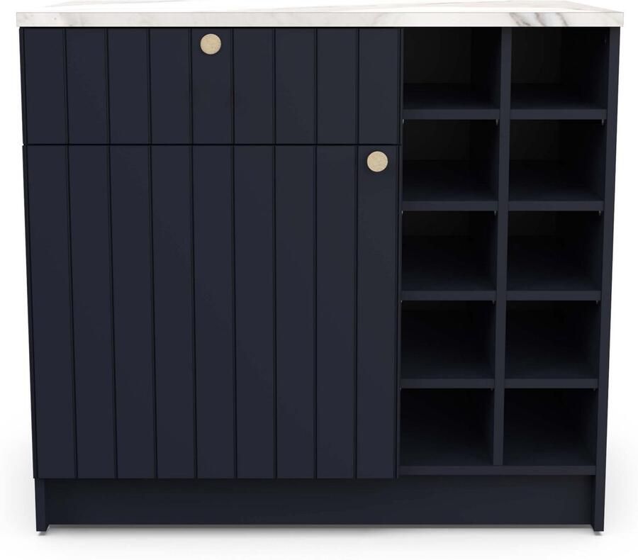CBA Keuken onderkast met wijnrek CHESTER 94 cm in een dekor van indigo blauw en witte marmer