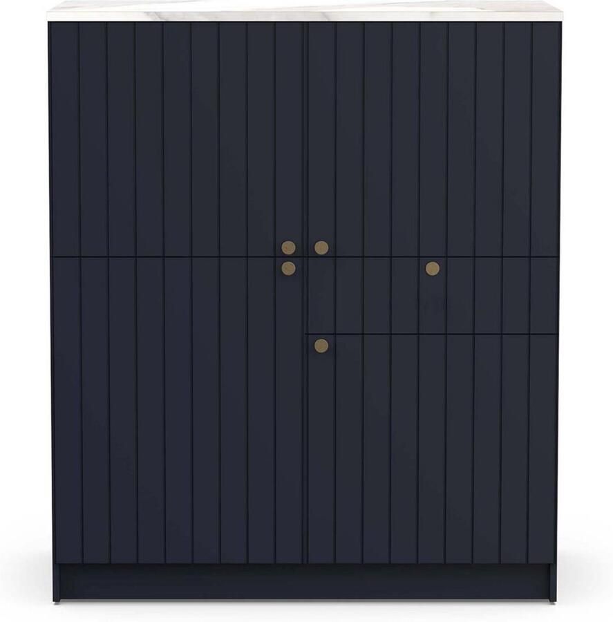 CBA Keukenkast CHESTER 120 x140 cm in een dekor van indigo blauw en witte marmer