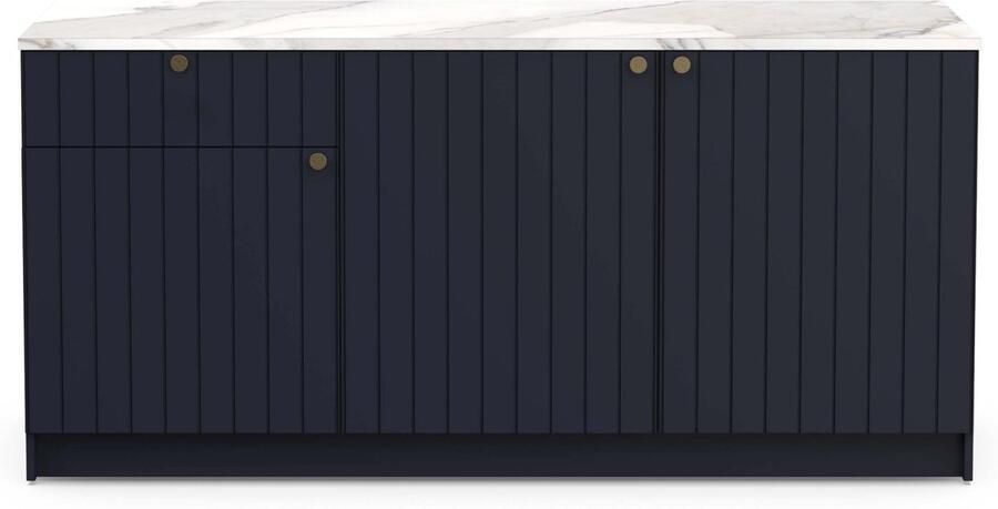 CBA Keukenkast CHESTER 180 cm in een dekor van indigo blauw en witte marmer