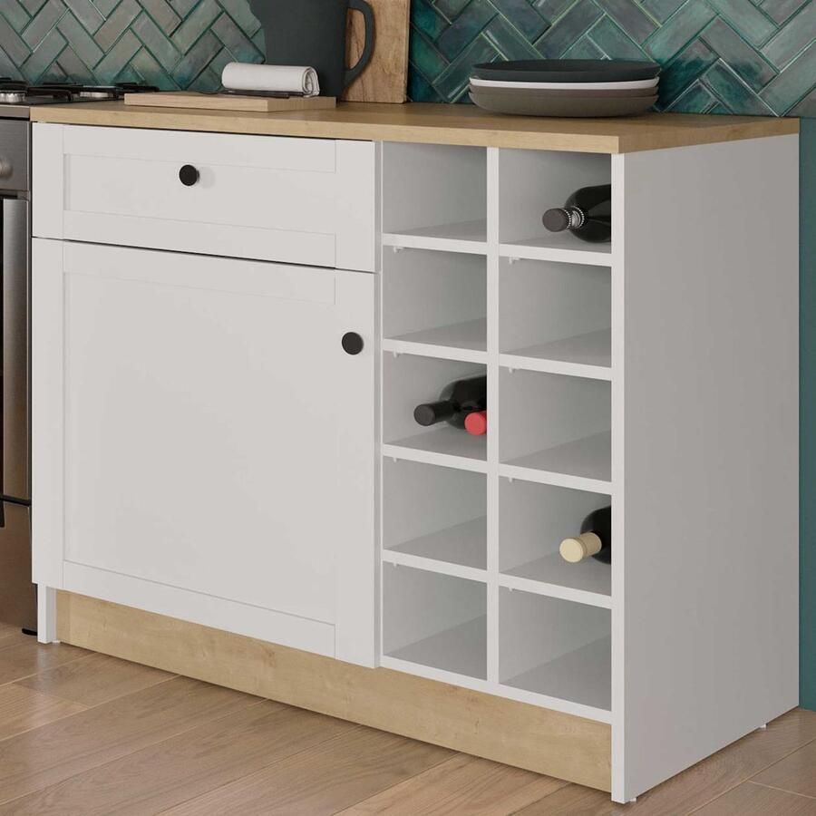 CBA Keukenkast Cottage 1 deur & 1 lade met flessenrek wit eikdecor