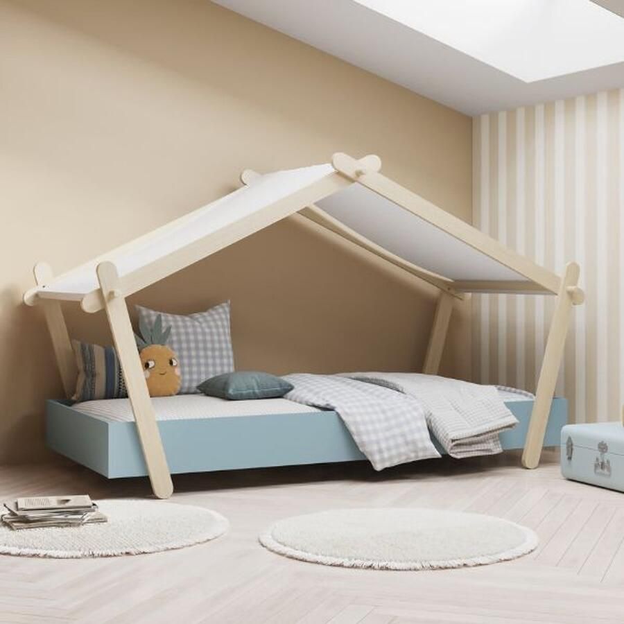 CBA EMOB Kinderbed Lodge 223 2 x 105 5 x 129 7 cm Blauw-Wit Bedhuisjes Blauw MDF Bedhuisjes Eenpersoons Normaal bed Op voorraad