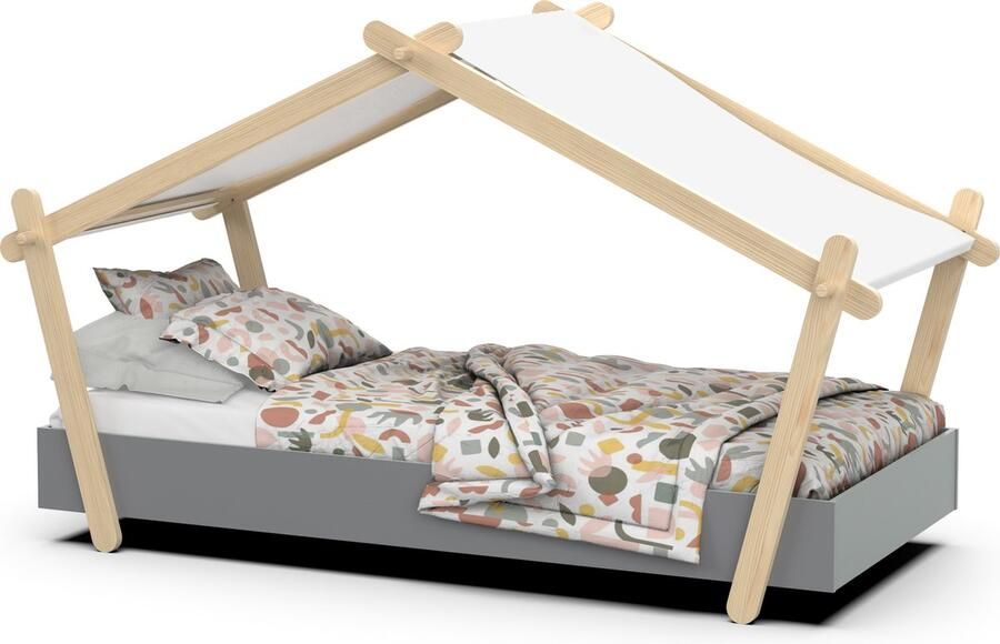CBA EMOB Kinderbed Lodge 223 2 x 105 5 x 129 7 cm Grijs-Wit Bedhuisjes Wit; Grijs Spaanplaat Bedhuisjes Eenpersoons Normaal bed Op voorraad