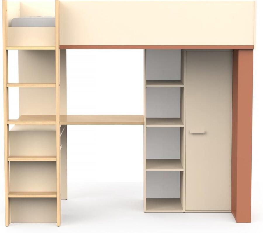 CBA Kinderbed mezzanine Camillia met bureau 90 x 200 cm Terracotta