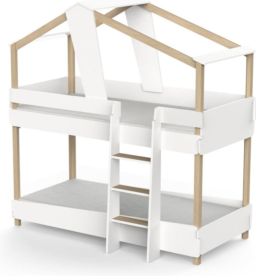 CBA EMOB Kinderstapelbed Timber 204 x 112 3 x 214 cm Wit Kinderbedden met uitvalbeveiliging Wit MDF Kinderbedden met uitvalbeveiliging Eenpersoons Stapelbed Op voorraad - Foto 2