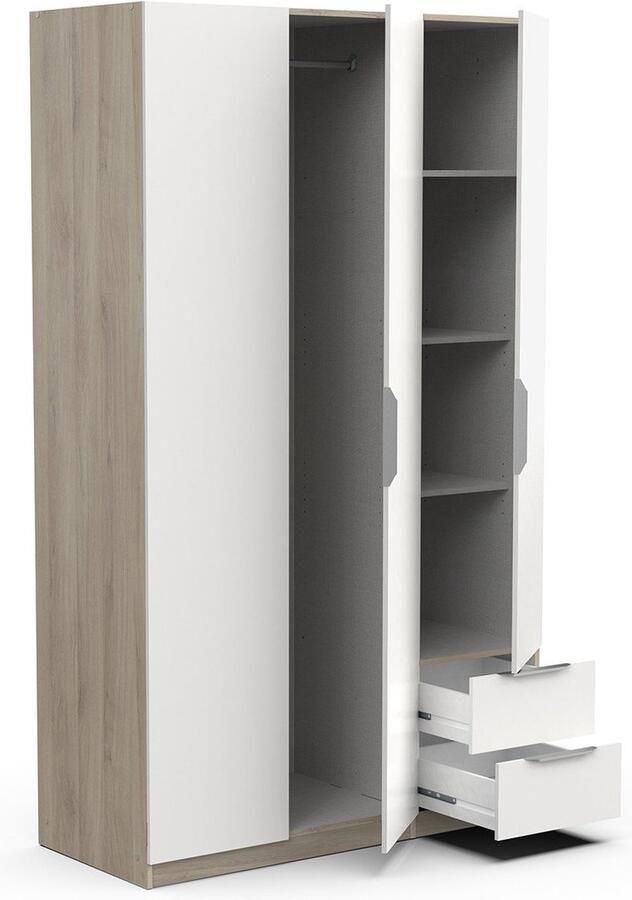 Demeyere GHOST kledingkast Kronberg eiken en mat wit decor 3 deuren + 2 laden + 1 spiegel L.119 4 x D.51 1 x H.203 cm - Foto 10