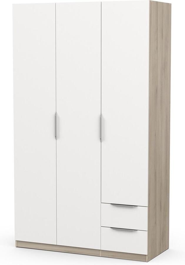 Demeyere GHOST kledingkast Kronberg eiken en mat wit decor 3 deuren + 2 laden + 1 spiegel L.119 4 x D.51 1 x H.203 cm - Foto 11