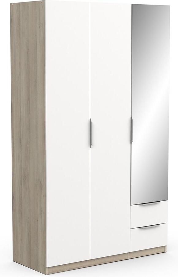 Demeyere GHOST kledingkast Kronberg eiken en mat wit decor 3 deuren + 2 laden + 1 spiegel L.119 4 x D.51 1 x H.203 cm - Foto 14