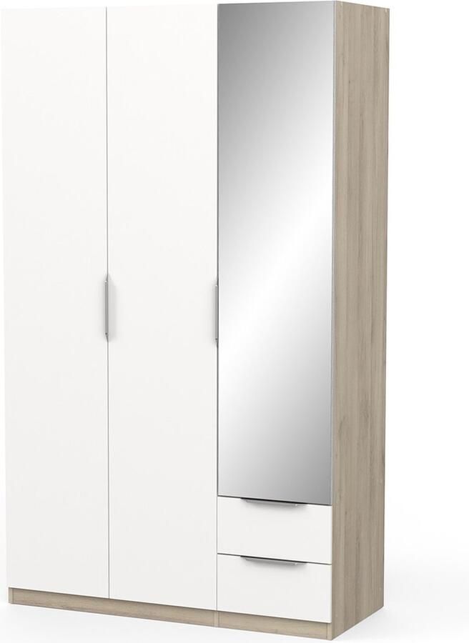 Demeyere GHOST kledingkast Kronberg eiken en mat wit decor 3 deuren + 2 laden + 1 spiegel L.119 4 x D.51 1 x H.203 cm - Foto 9