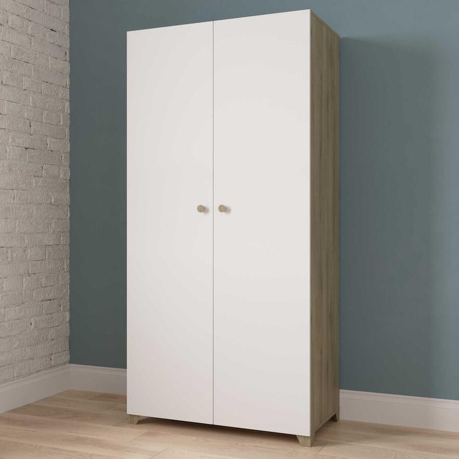 CBA Kleerkast Liva 2 draaideuren 1 kledingroede en 4 legplanken-Kronberg eik mat wit