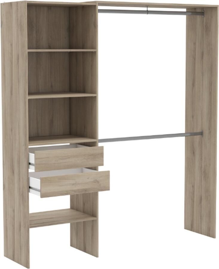 CBA Kleerkast Marley 3 legplanken 2 lades en 2 kledingroedes-Kronberg eik