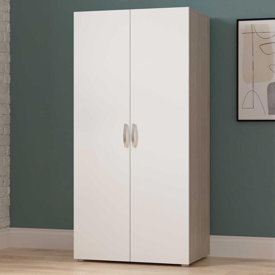 CBA Kleerkast Noni-2 draaideuren 1 kledingroede en 3 legplanken-Shannon eik mat wit - Foto 1