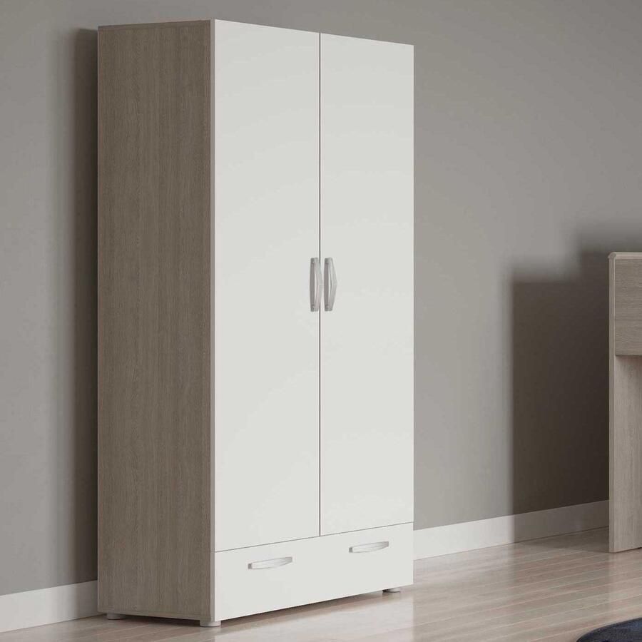 CBA Opbergkast Noni-2 draaideuren 3 legplanken en 1 lade-Shannon eik mat wit