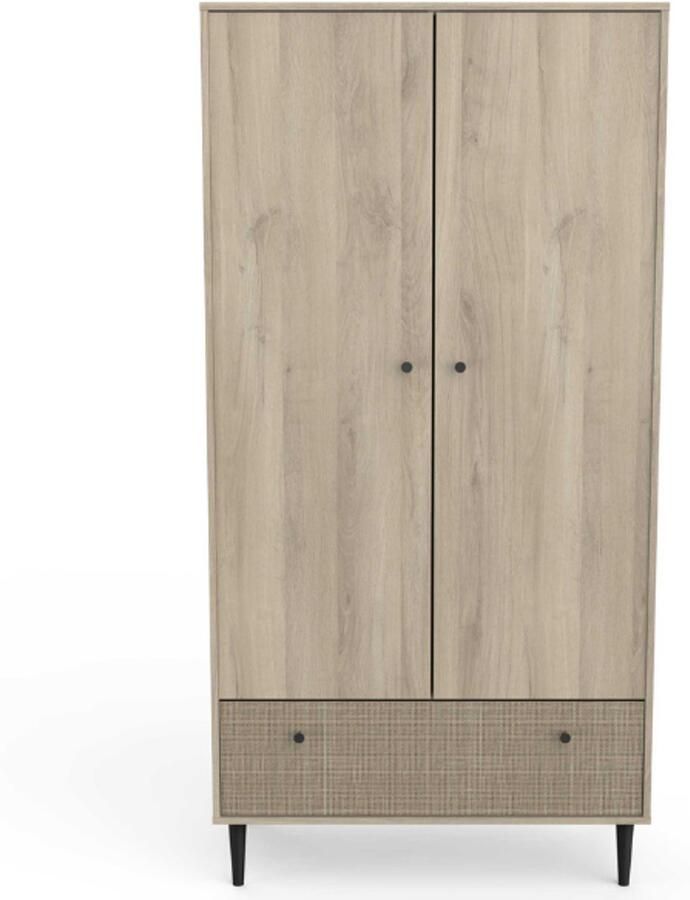 CBA Kleerkast Sayuri 2 draaideuren 1 kledingroede en 1 lade-Kronberg eik wicker - Foto 2