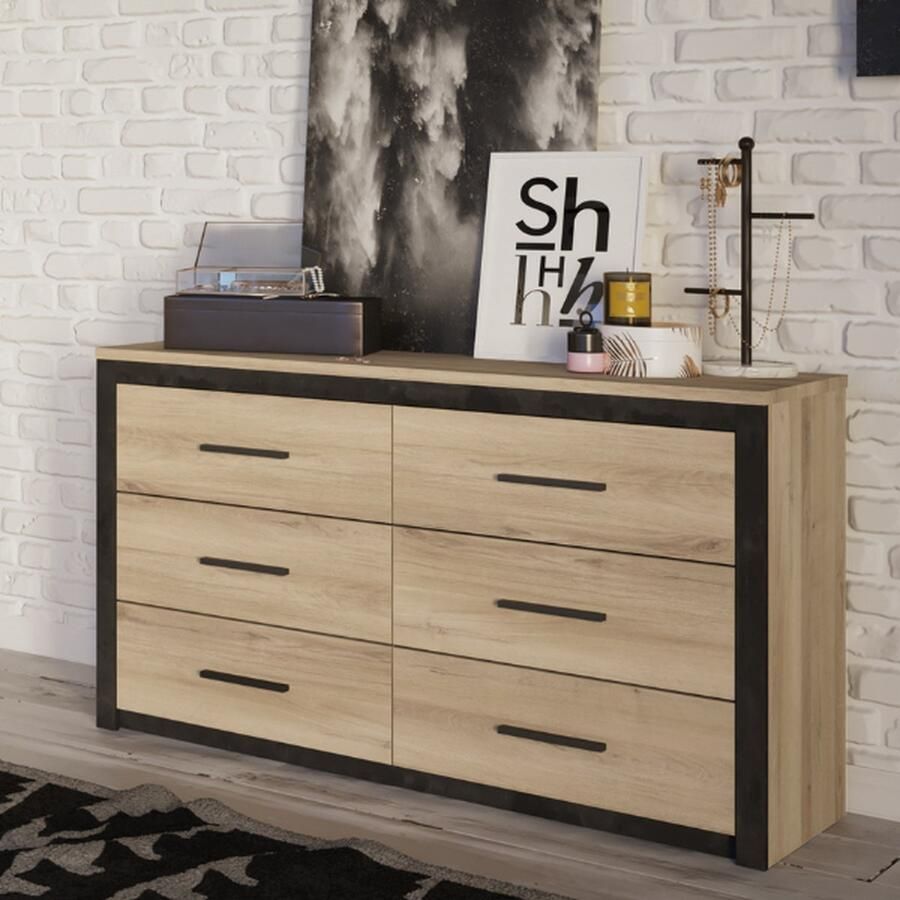 Demeyere Colorado ladekast met 6 laden Kornberg eiken decor B 129 1 x H 77 1 x D 41 8 cm