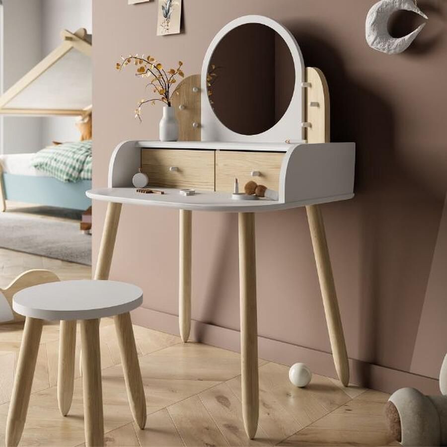 CBA EMOB Make-uptafel Lili 57 8 x 47 x 94 cm Bruin-Wit Kantoor Wit; Bruin MDF Kantoor Op voorraad - Foto 2