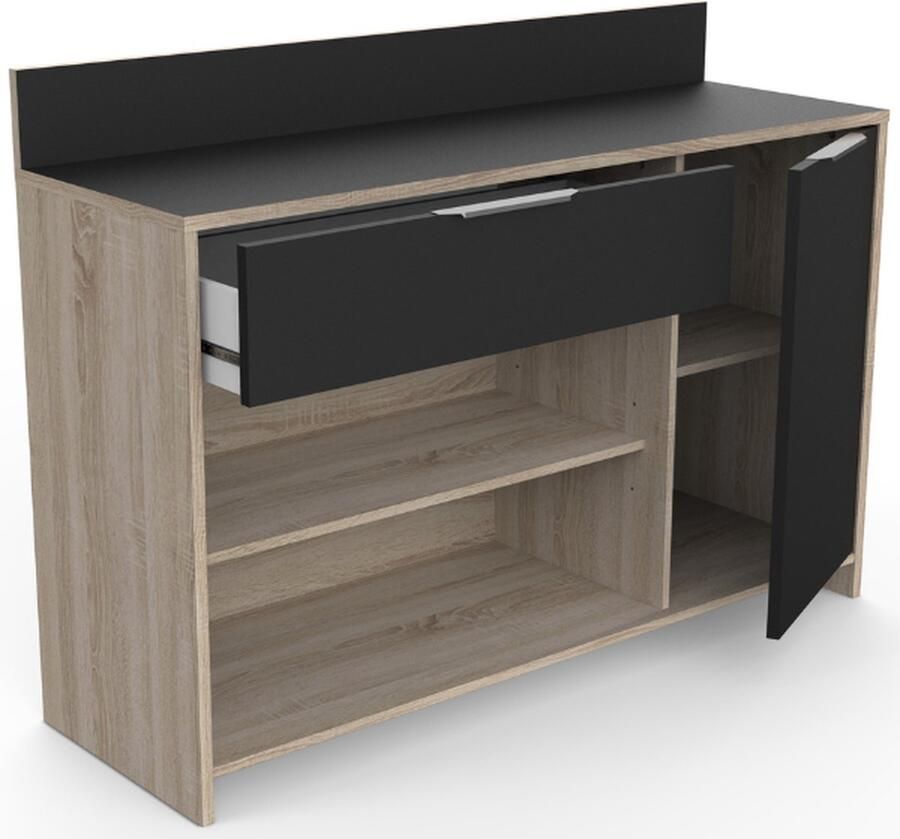 CBA Microgolfkast Michael 1 lade 2 open vakken 1 draaideur en 1 legplank-ruwe eik zwart