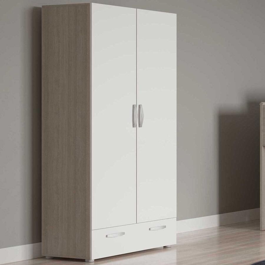 CBA Opbergkast Noni-2 draaideuren 3 legplanken en 1 lade-Shannon eik mat wit - Foto 2