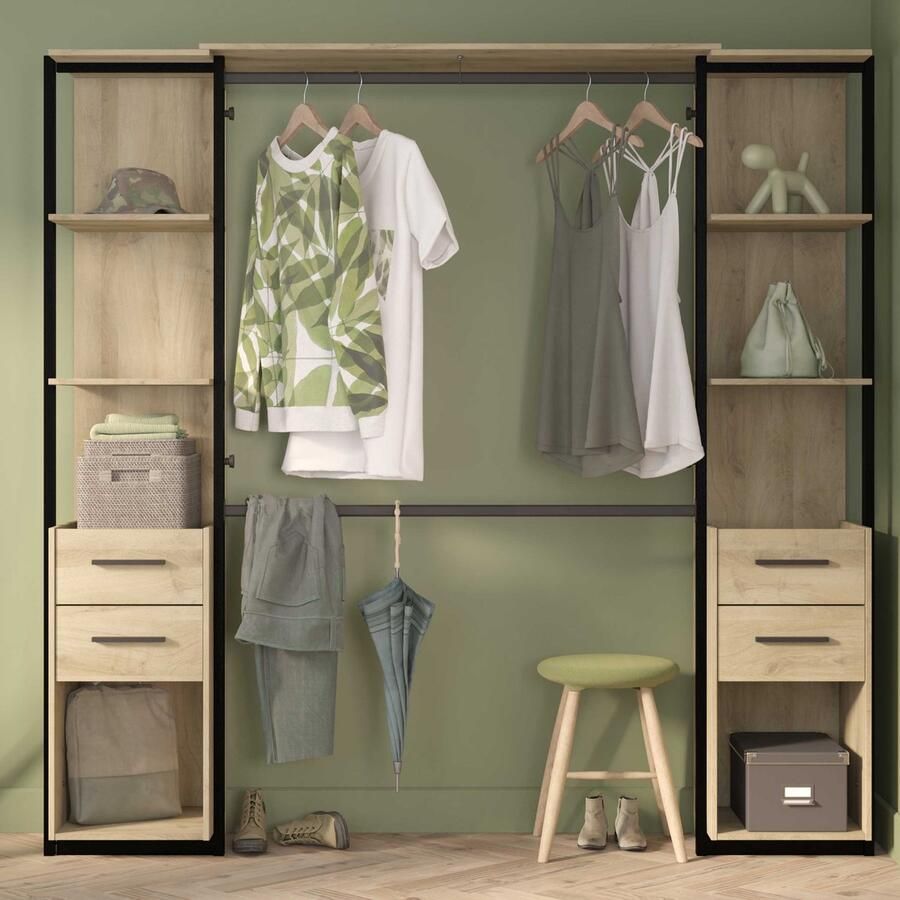 CBA Open kledingkast Mono 210x42x204cm eikdecor zwart