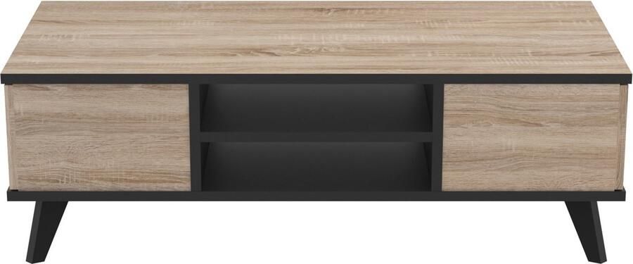 CBA EMOB Salontafel Wilke 2 lades en 2 open vakken-geborstelde eik matzwart Rechthoekige salontafels Bruin; Zwart Melamine; Kunststof; Spaanplaat Rechthoekige salontafels Op voorraad