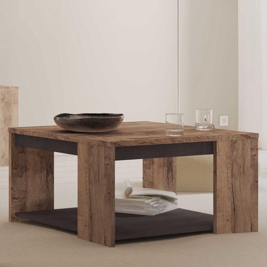 CBA EMOB Salontafel Monaco 80 x 80 x 44 2 cm Bruin Vierkante salontafels Bruin MDF Vierkante salontafels Op voorraad