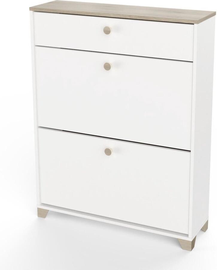 CBA Schoenenkast Liva 2 opklapdeuren en 1 lade-Kronberg eik mat wit