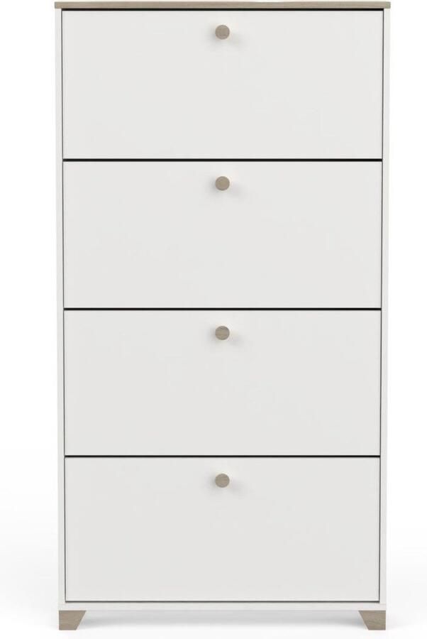 CBA Schoenenkast Liva 4 opklapdeuren-Kronberg eik mat wit