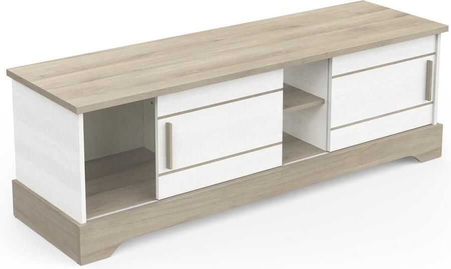 DEMEYERE Tv-meubel 2 schuifdeuren structuur wit melamine en kronberg eiken B 150 x D 45 x H 50 cm Cottage - Foto 2