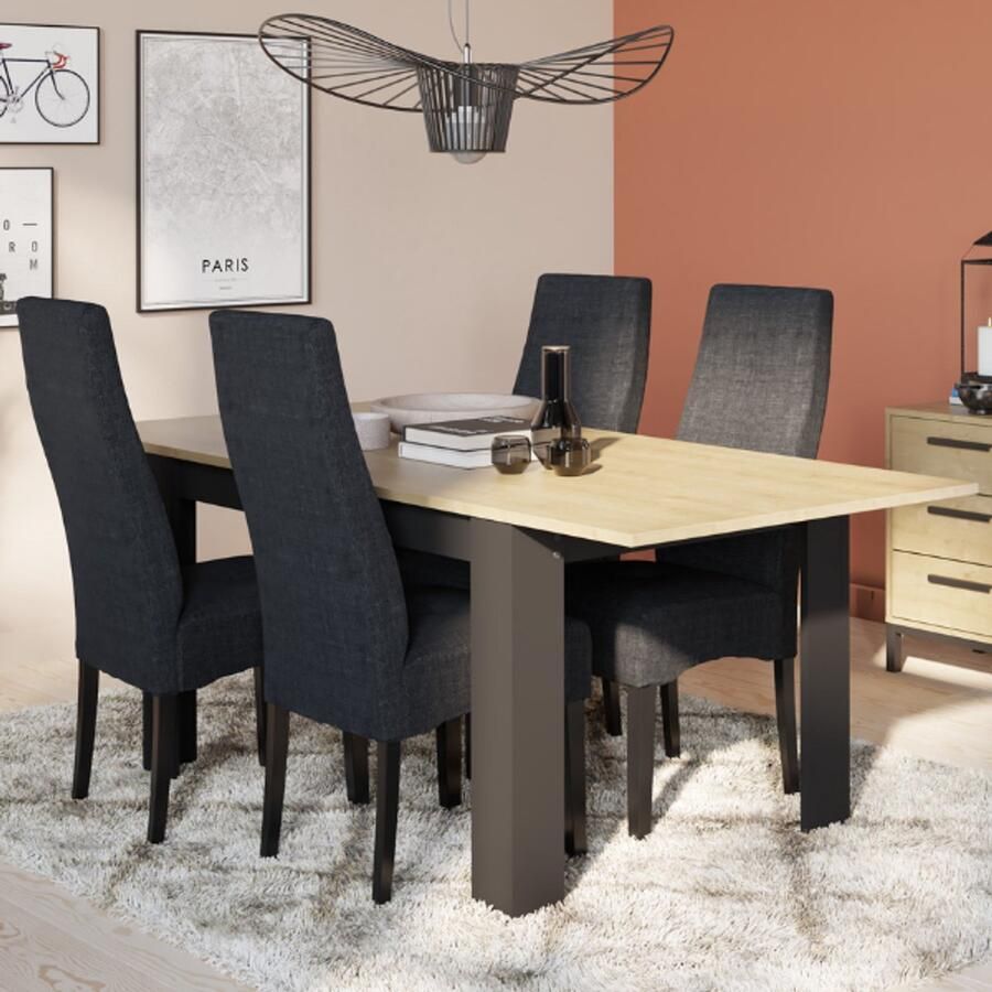 CBA EMOB Verlengbare eettafel Craig 160 200 x 90 cm-Hamilton eik matzwart Kantoortafels Bruin; Zwart Melamine; MDF; Spaanplaat Kantoortafels Op voorraad