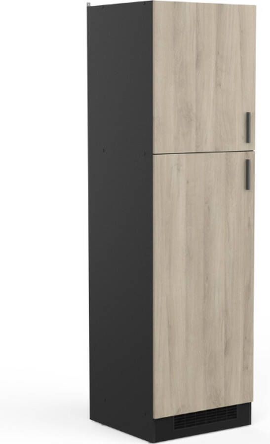 CBA Keukenkast voor koelkast Romanie 60 cm 2 draaideuren en 2 legplanken-Kronberg eik matzwart - Foto 2