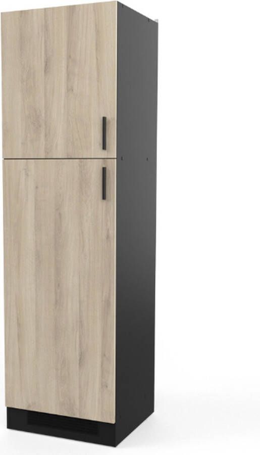 CBA Keukenkast voor koelkast Romanie 60 cm 2 draaideuren en 2 legplanken-Kronberg eik matzwart