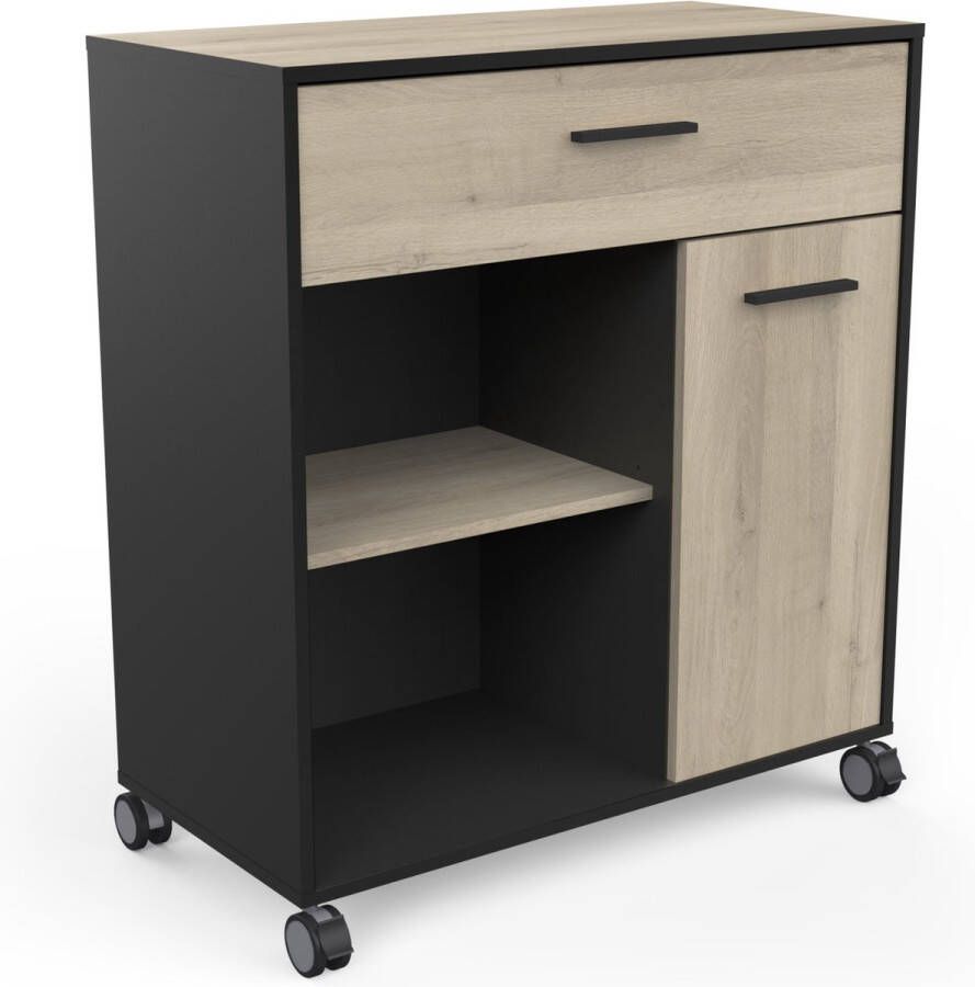 CBA Keukentrolley-Microgolfkast magnetronkast 81 cm breed eiken zwart Mint