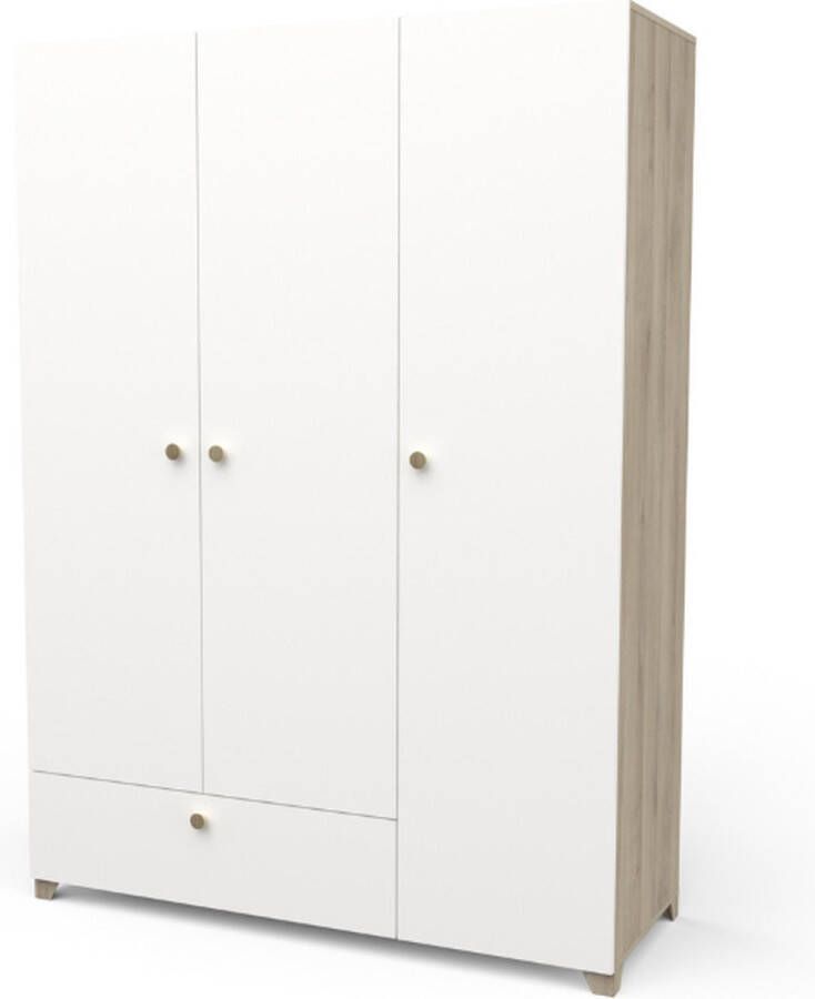 CBA Kleerkast Liva 3 draaideuren 1 kledingroede 4 legplanken en 1 lade-Kronberg eik mat wit - Foto 2