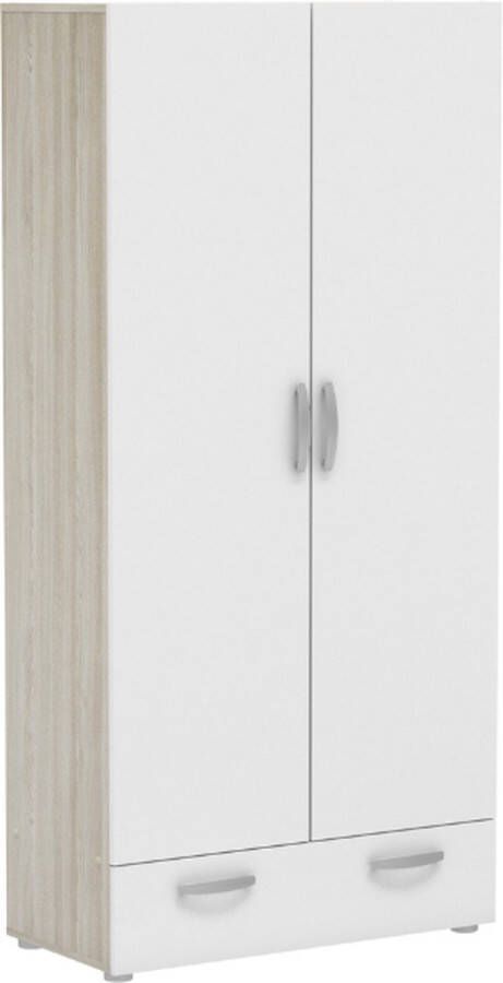 CBA Opbergkast Noni-2 draaideuren 3 legplanken en 1 lade-Shannon eik mat wit - Foto 4