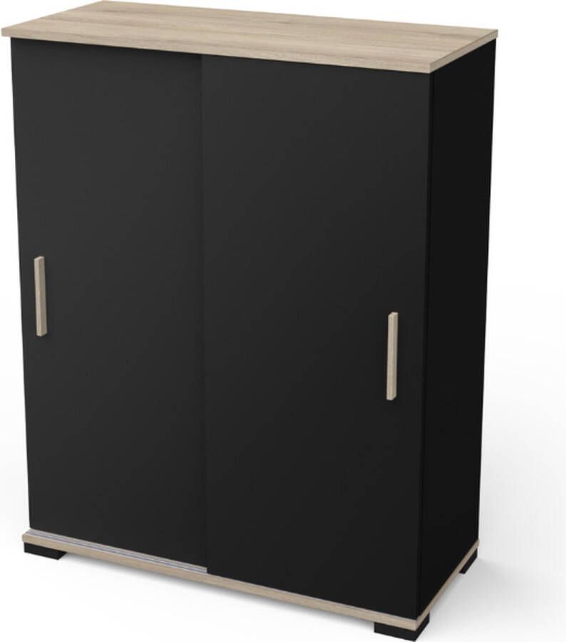 BELFURNDEM Belfurn Izzy zwart-bruin opbergkast legplanken met 2 schuifdeuren 80x104cm