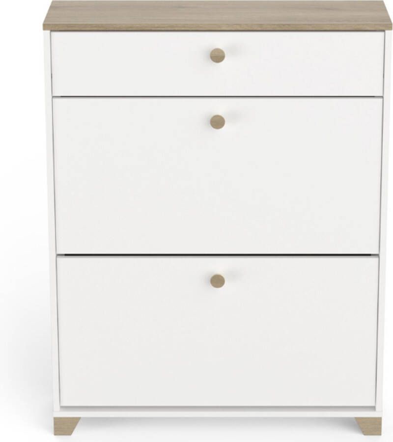 CBA Schoenenkast Liva 2 opklapdeuren en 1 lade-Kronberg eik mat wit - Foto 2