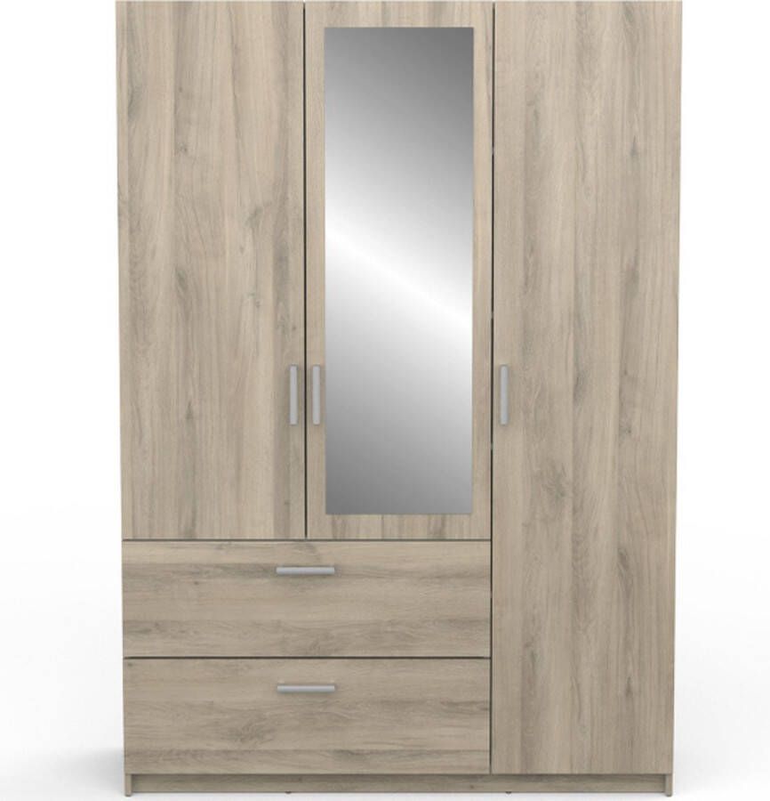 BELFURN Kleerkast Ryan 3 draaideuren 4 legplanken 1 kledingroede en 2 lades-Kronberg eik