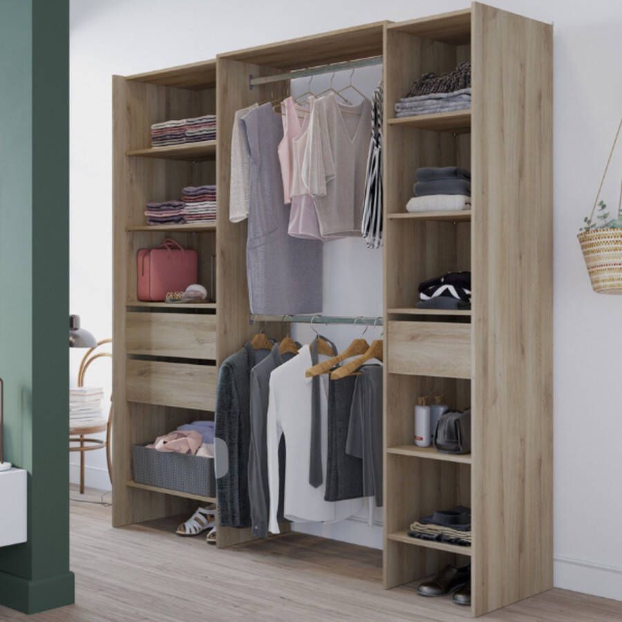 CBA Kleerkast Mimi 7 legplanken 3 lades en 2 kledingroedes-Kronberg eik