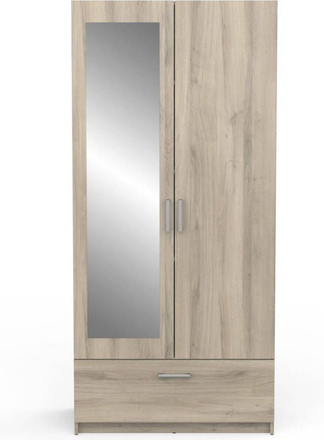 BELFURN Ready 2 deurs kledingkast met 1 spiegeldeur 89x192cm in dekor eik