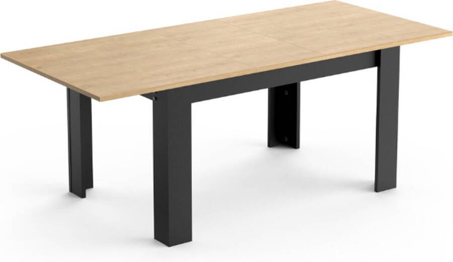 Demeyere Uitschuifbare tafel CRAFT Rechthoekig Hamilton eik en matzwart melamine decor 6 zitplaatsen 160 200 x 90 cm