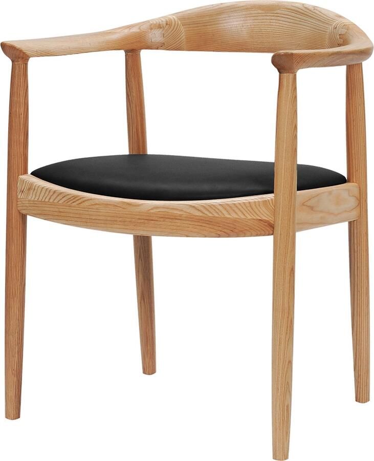 CD Furniture Cavel Furniture Eetkamerstoel Kennedy Naturel Essen Frame Zwart Leren Zitting