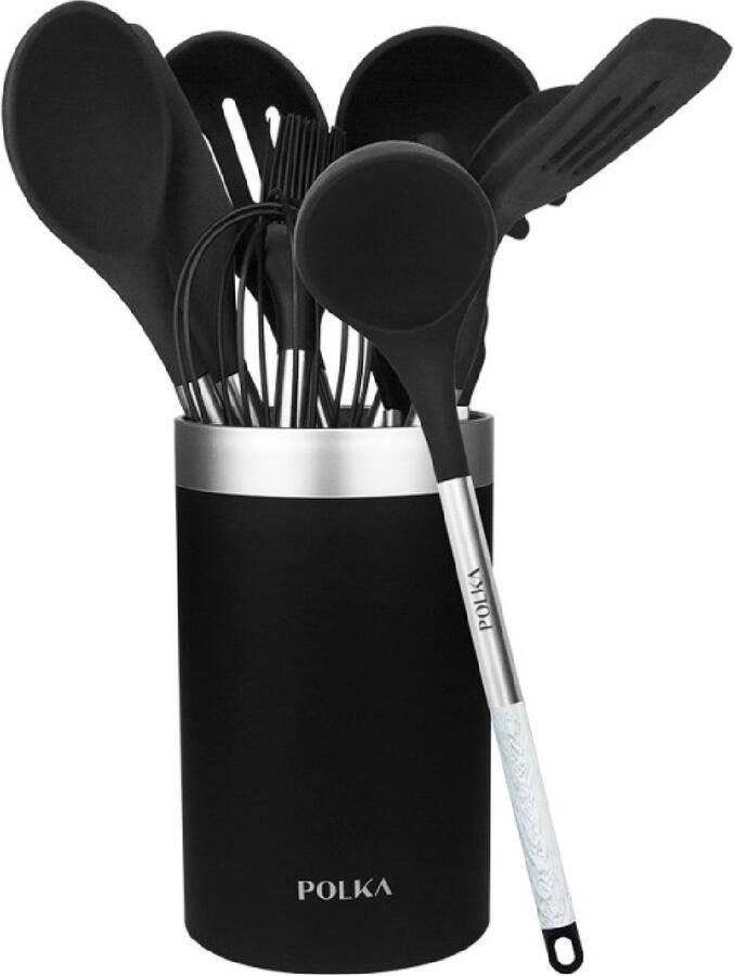 Cecotec Keukenhulp van siliconen polka-set 9-delig met soft-touch coating en stalen handvat (Zwart