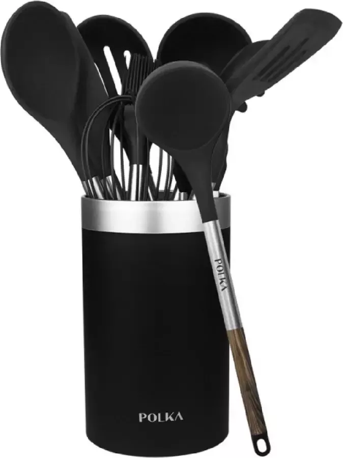 Cecotec Keukenhulp van siliconen polka-set 9-delig met soft-touch coating en stalen handvat (Zwart