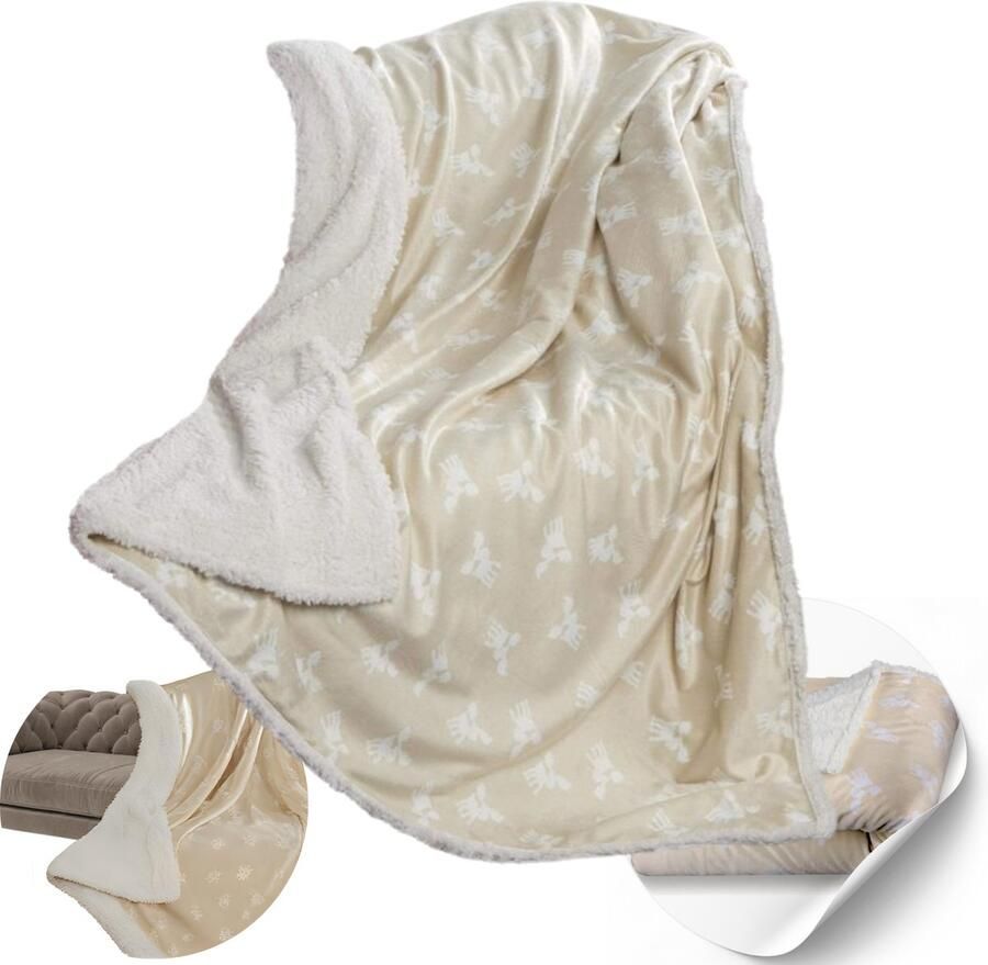 CelinaTex Fantasia Kerst deken 150 x 200 cm beige Wollige knuffeldeken deken bank warm woondeken zacht microvezel fleece