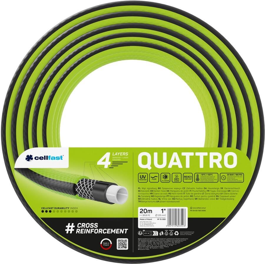 Cellfast tuinslang 1'' 20m 4-lagig kruislings gevlochten Quattro