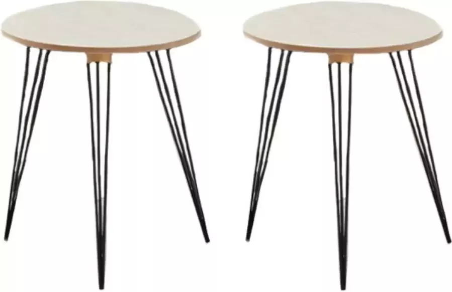 CEPEWA Set van 2x stuks bijzettafels rond hout metaal zwart naturel 40 x 46 cm Home Deco meubels en tafels - Foto 1