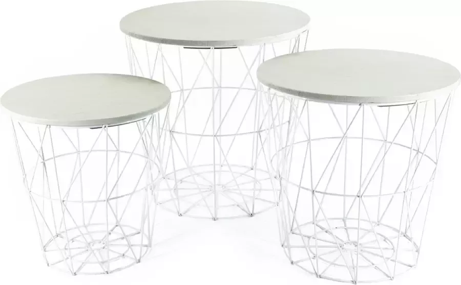 CEPEWA Set van 3x bijzettafels rond metaal hout wit licht hout 30 35 40 cm Home Deco meubels en tafels